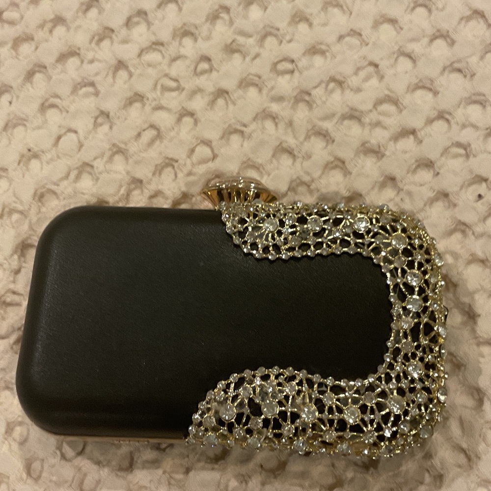 Not Rated Black Clutch with Gold Detailing